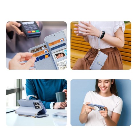 Etui skórzane Dux Ducis Lawa na iPhone 16 Pro z odłączanym portfelem magnetycznym - błękitne