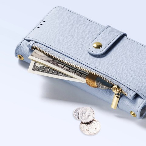 Etui skórzane Dux Ducis Lawa na iPhone 16 Pro z odłączanym portfelem magnetycznym - błękitne