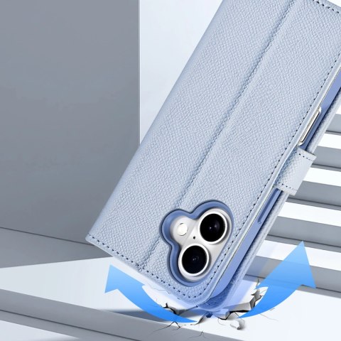 Etui skórzane Dux Ducis Lawa na iPhone 16 z odłączanym portfelem magnetycznym - błękitne