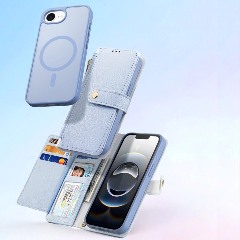 Etui skórzane Dux Ducis Lawa na iPhone 16e z odłączanym portfelem magnetycznym - błękitne