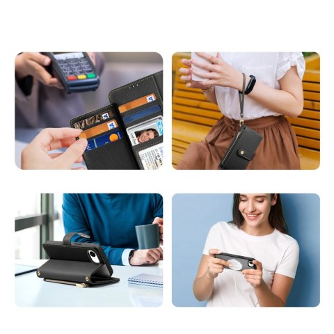 Etui skórzane Dux Ducis Lawa na iPhone 16e z odłączanym portfelem magnetycznym - czarne