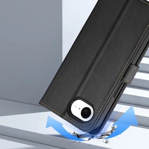 Etui skórzane Dux Ducis Lawa na iPhone 16e z odłączanym portfelem magnetycznym - czarne