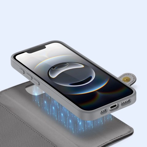 Etui skórzane Dux Ducis Lawa na iPhone 16e z odłączanym portfelem magnetycznym - szare