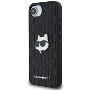 Etui Karl Lagerfeld Monogram Choupette Head Pin na iPhone 16e - czarne