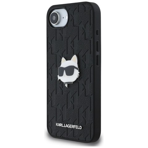 Etui Karl Lagerfeld Monogram Choupette Head Pin na iPhone 16e - czarne