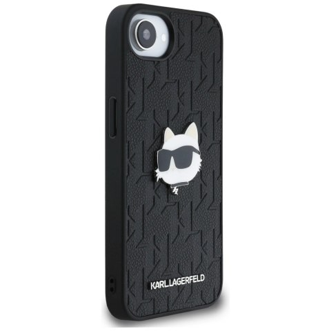 Etui Karl Lagerfeld Monogram Choupette Head Pin na iPhone 16e - czarne