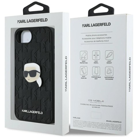 Etui Karl Lagerfeld Monogram Karl Head Pin na iPhone 16e - czarne