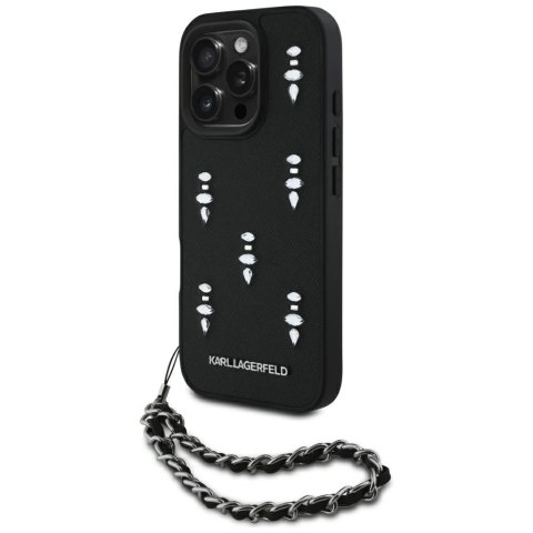 Etui Karl Lagerfeld Saffiano Crystals w/Chain na iPhone 16 Pro Max - czarne