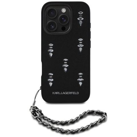 Etui Karl Lagerfeld Saffiano Crystals w/Chain na iPhone 16 Pro Max - czarne