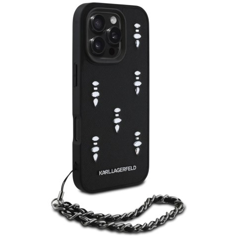 Etui Karl Lagerfeld Saffiano Crystals w/Chain na iPhone 16 Pro Max - czarne