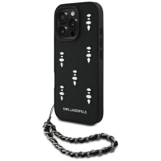Etui Karl Lagerfeld Saffiano Crystals w/Chain na iPhone 16 Pro - czarne