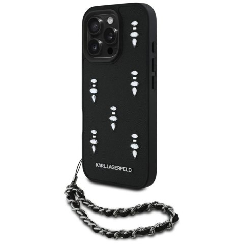 Etui Karl Lagerfeld Saffiano Crystals w/Chain na iPhone 16 Pro - czarne