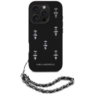 Etui Karl Lagerfeld Saffiano Crystals w/Chain na iPhone 16 Pro - czarne