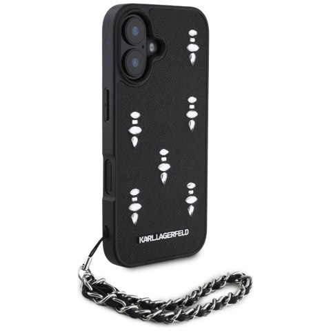 Etui Karl Lagerfeld Saffiano Crystals w/Chain na iPhone 16 - czarne