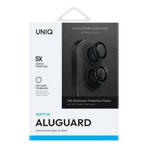 Szkło ochronne UNIQ Optix Aluminium Camera Lens Protector iPhone 16 / 16 Plus z aplikatorem - czarne