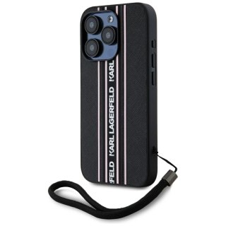Etui Karl Lagerfeld Saffiano Athleisure Stripes Cord na iPhone 15 Pro - różowe