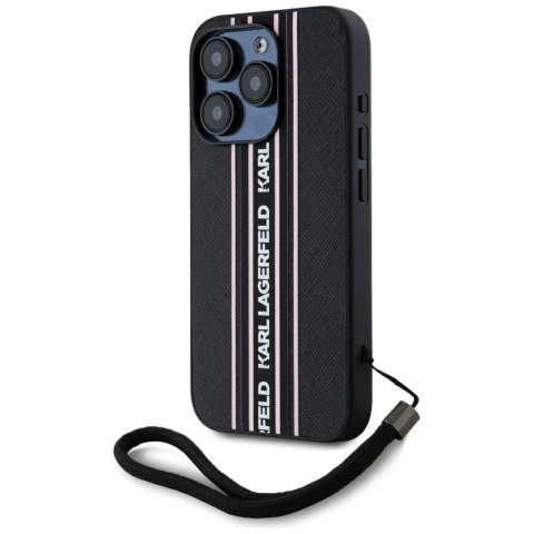 Etui Karl Lagerfeld Saffiano Athleisure Stripes Cord na iPhone 15 Pro - różowe