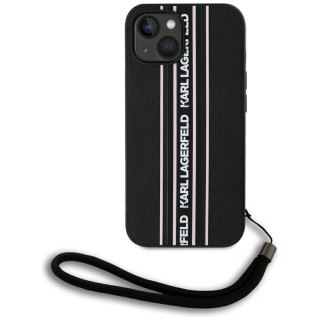 Etui Karl Lagerfeld Saffiano Athleisure Stripes Cord na iPhone 15 - różowe