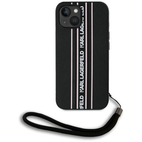 Etui Karl Lagerfeld Saffiano Athleisure Stripes Cord na iPhone 15 - różowe