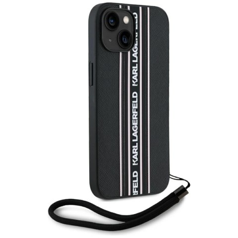 Etui Karl Lagerfeld Saffiano Athleisure Stripes Cord na iPhone 15 - różowe