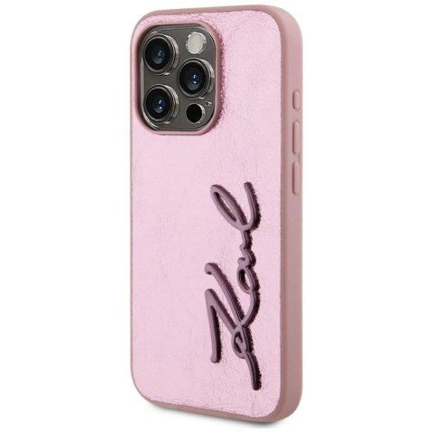 Etui Karl Lagerfeld Wrinkled Metal Signature na iPhone 15 Pro Max - różowe