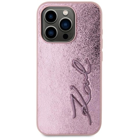 Etui Karl Lagerfeld Wrinkled Metal Signature na iPhone 15 Pro Max - różowe