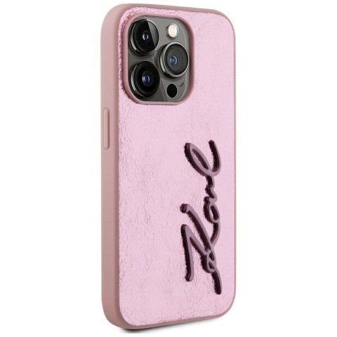 Etui Karl Lagerfeld Wrinkled Metal Signature na iPhone 15 Pro Max - różowe
