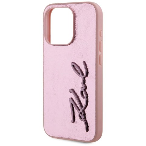 Etui Karl Lagerfeld Wrinkled Metal Signature na iPhone 15 Pro Max - różowe