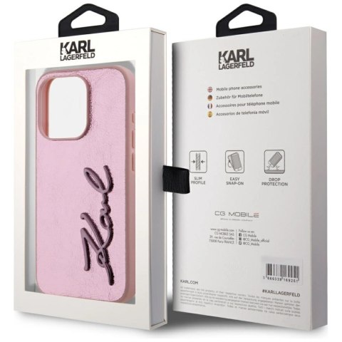 Etui Karl Lagerfeld Wrinkled Metal Signature na iPhone 15 Pro Max - różowe