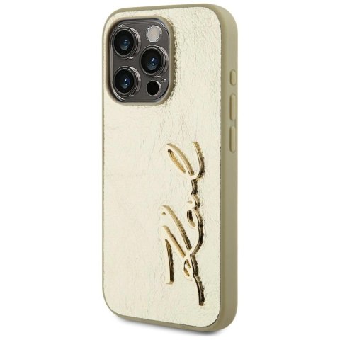 Etui Karl Lagerfeld Wrinkled Metal Signature na iPhone 15 Pro Max - złote