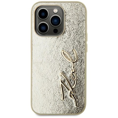 Etui Karl Lagerfeld Wrinkled Metal Signature na iPhone 15 Pro Max - złote