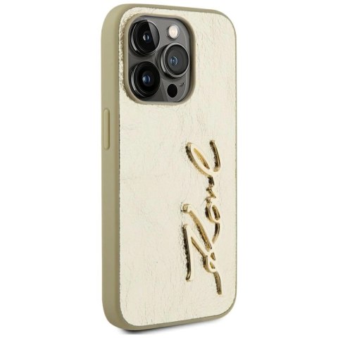 Etui Karl Lagerfeld Wrinkled Metal Signature na iPhone 15 Pro Max - złote