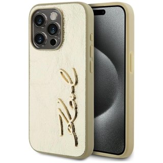 Etui Karl Lagerfeld Wrinkled Metal Signature na iPhone 15 Pro - złote