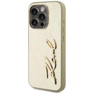 Etui Karl Lagerfeld Wrinkled Metal Signature na iPhone 15 Pro - złote