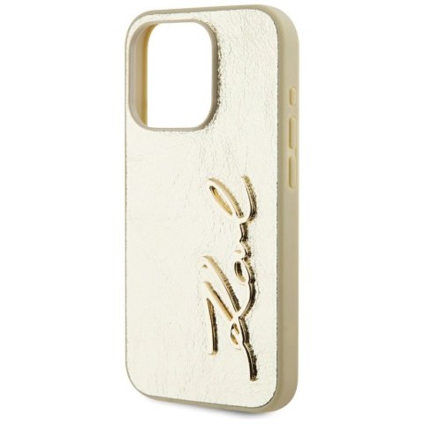 Etui Karl Lagerfeld Wrinkled Metal Signature na iPhone 15 Pro - złote