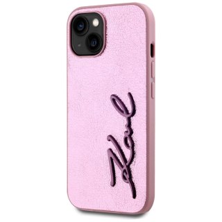 Etui Karl Lagerfeld Wrinkled Metal Signature na iPhone 15 - różowe