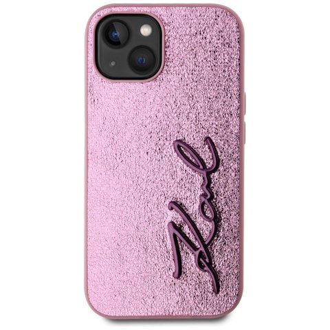 Etui Karl Lagerfeld Wrinkled Metal Signature na iPhone 15 - różowe