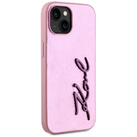 Etui Karl Lagerfeld Wrinkled Metal Signature na iPhone 15 - różowe