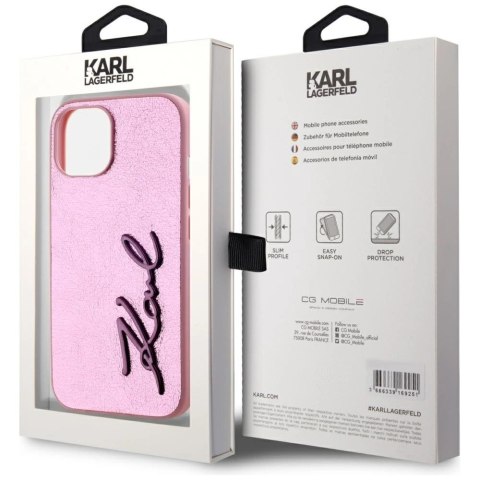 Etui Karl Lagerfeld Wrinkled Metal Signature na iPhone 15 - różowe