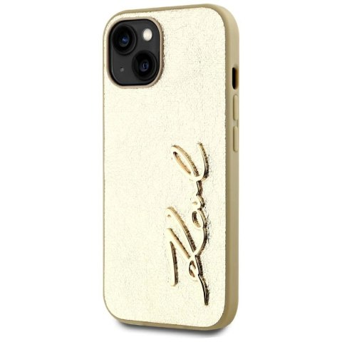 Etui Karl Lagerfeld Wrinkled Metal Signature na iPhone 15 - złote
