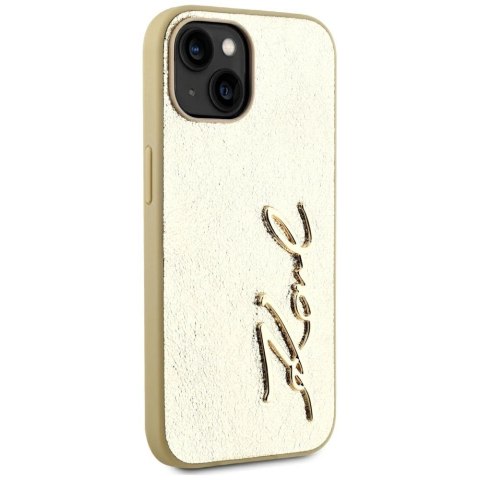 Etui Karl Lagerfeld Wrinkled Metal Signature na iPhone 15 - złote