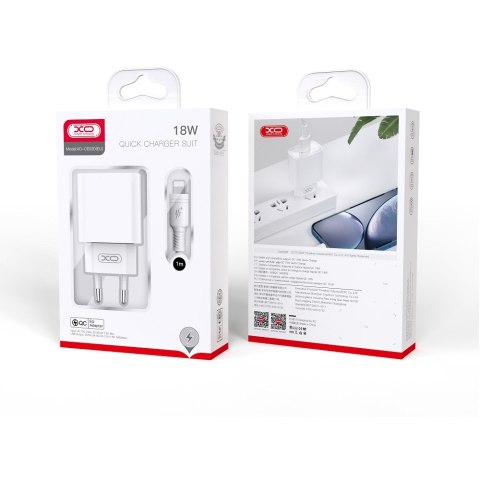 XO ładowarka sieciowa CE02D QC 3.0 18W 1x USB biała + kabel Lightning XO ładowarka sieciowa CE02D QC 3.0 18W 1x USB biała + kabel Lightning