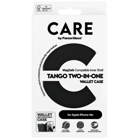 Etui CARE by PanzerGlass Feature Tango 2w1 Wallet na iPhone 16e - czarne