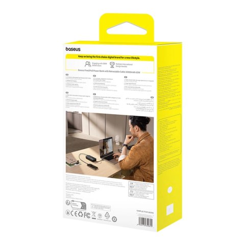 Powerbank Baseus Free2Pull 20000mAh 65W z rozwijanym kablem USB-C - czarny
