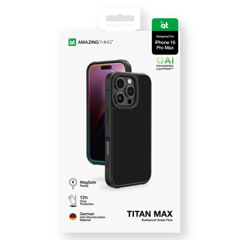 Etui pancerne AMAZINGTHING Titan Max Case z włóknami aramidowymi 600D do iPhone 16 Pro Max - czarne