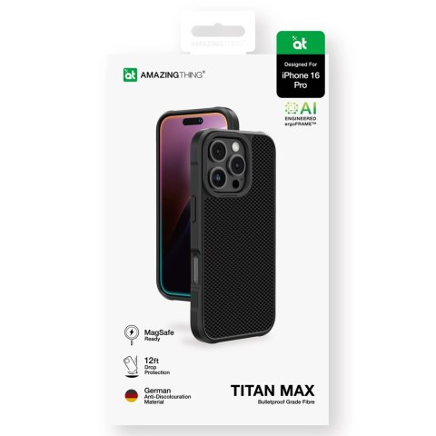 Etui pancerne AMAZINGTHING Titan Max Case z włóknami aramidowymi 600D do iPhone 16 Pro - czarne