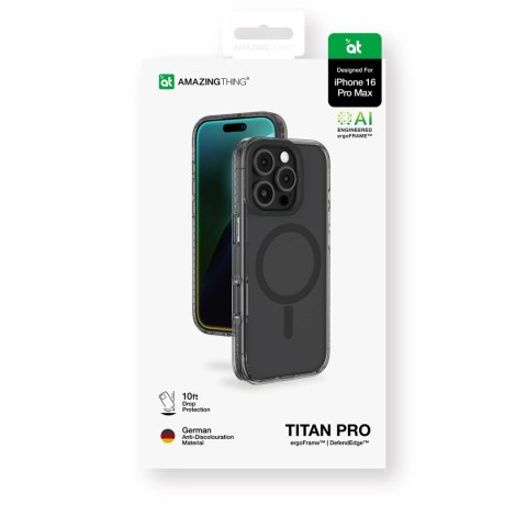 Etui silikonowe AMAZINGTHING Titan Pro Mag Case z pierścieniem magnetycznym do iPhone 16 Pro Max - czarne