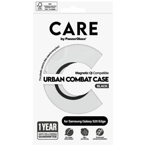 Etui CARE by PanzerGlass Flagship Urban Combat Black QI na Samsung Galaxy S25 Edge - przezroczyste
