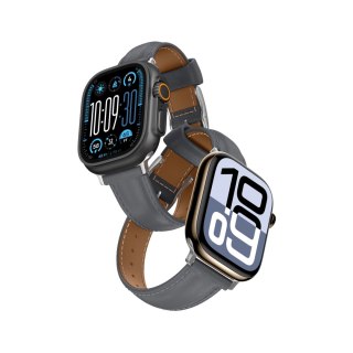 Skórzany pasek AMAZINGTHING Class Band do Apple Watch 45 / 46 / 49 mm - szary