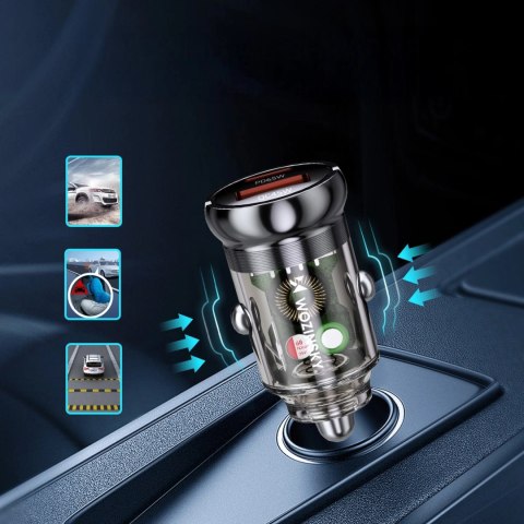 Wozinsky Ładowarka 65W samochodowa USB-C PD 65W / USB-A 45W QC 3.0 - czarna